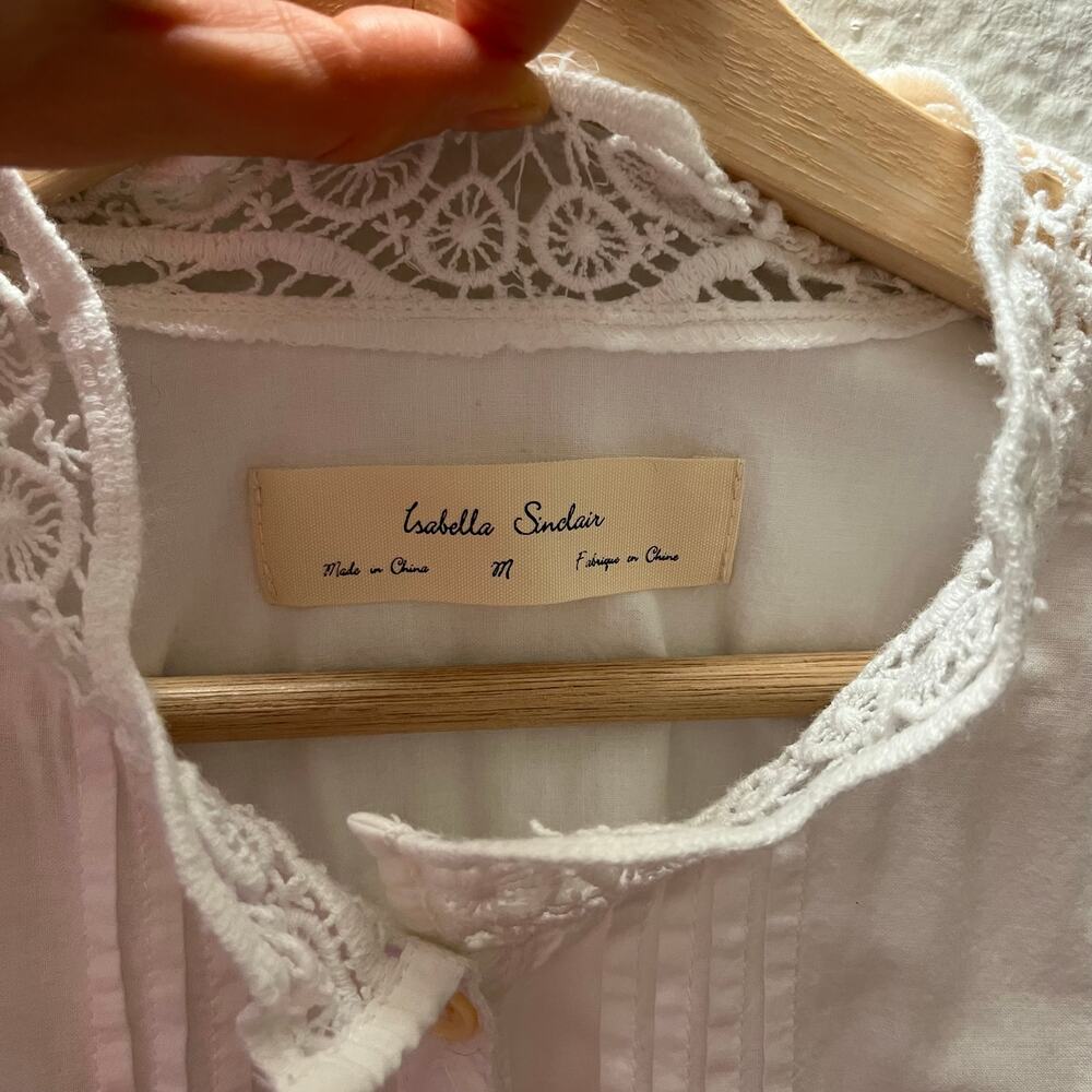 Anthropologie Isabella Sinclair White Embroidered Lace Blouse Button Up Boho M - Picture 5 of 11